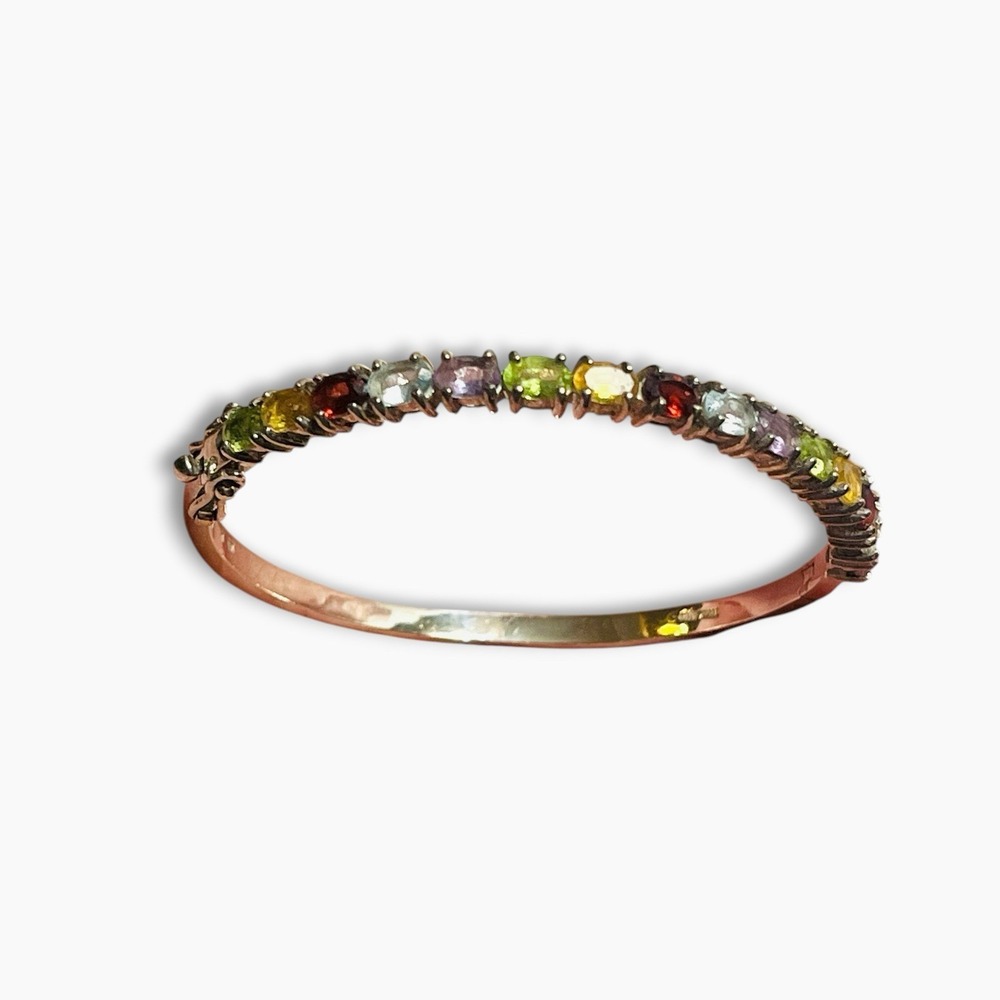 Sterling Silver Multi-Gemstone Bangle Bracelet Garnet Amethyst Citrine